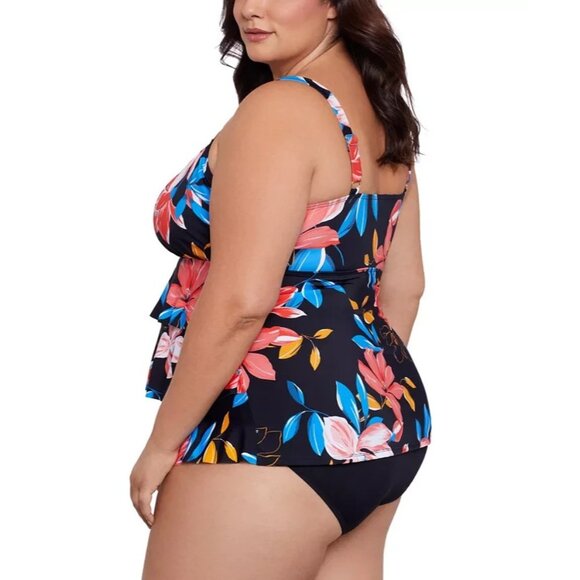 Swim Solutions Plus Size Tiered Floral One Piece Swimsuit 20W MSRP $122 - Picture 2 of 3